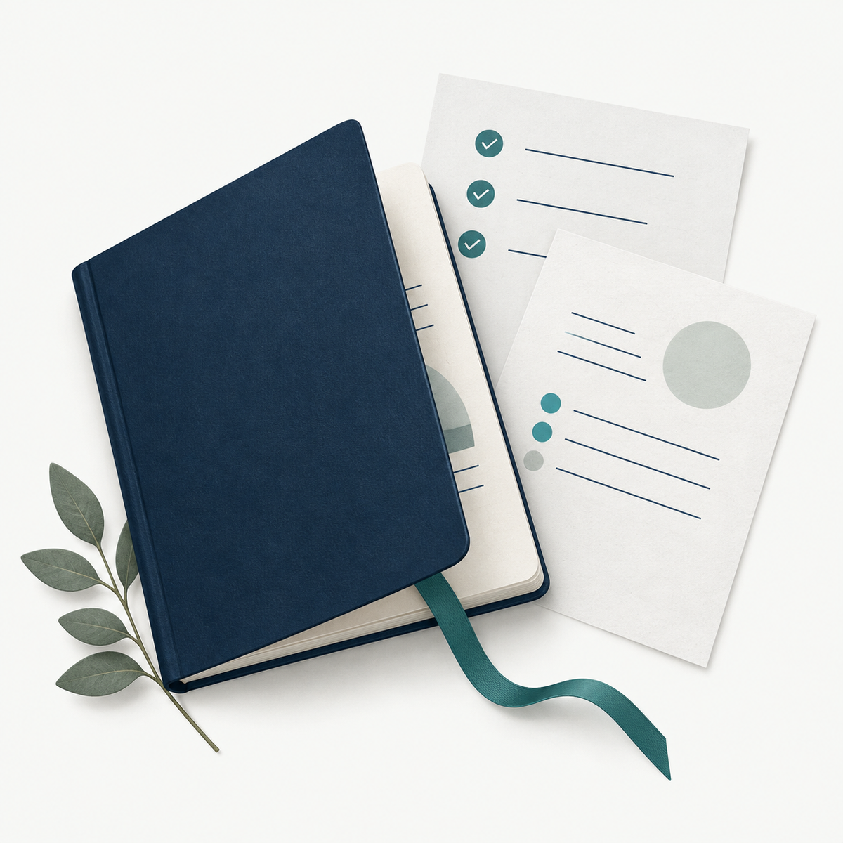Navy notebook and practical guidance worksheets